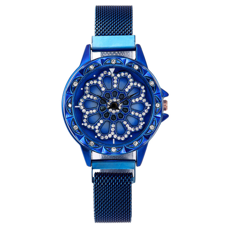 360 度回転女性メッシュマグネットバックル星空腕時計高級ファッションレディース幾何クォーツ時計レロジオ Feminino