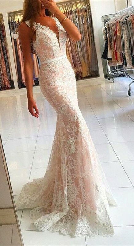 Sexy Mermaid Lace Evening Dresses V Neck Formal Party Gown With Beading vestido de fiesta Belt Sleeveless