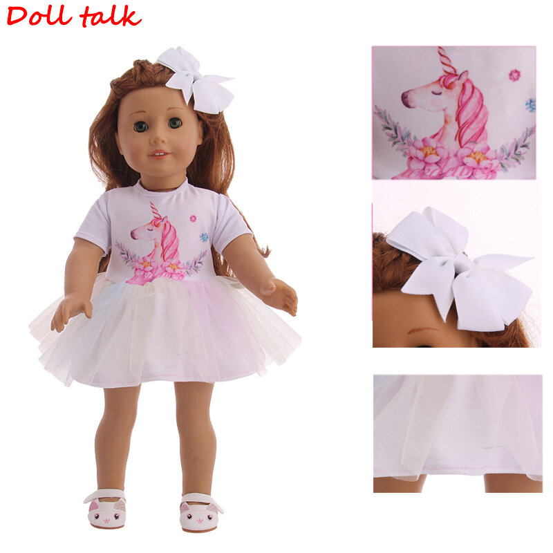 18 pouces fille poupée vêtements licorne sirène Costume jupe dentelle robe pour américain nouveau-né bébé jouets Fit 43 cm Rebron bébé poupées