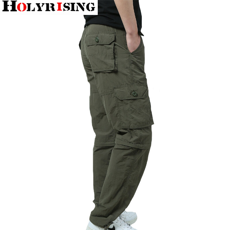 Holyrising hombres pantalones de verano desmontable bolsillos Casual pantalones sueltos Hombre ropa de calle con cremallera Szie M-3XL 18745-5