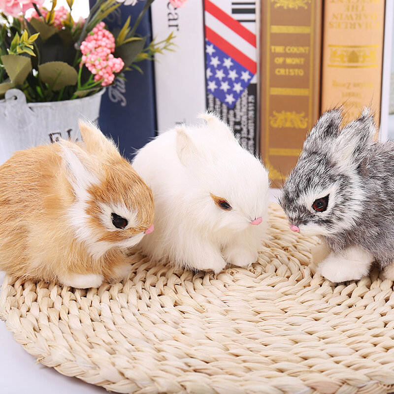 Meх Mini realistyczne śliczne białe pluszowe króliki futro realistyczne zwierzę zając wielkanocny imitacja królika Model zabawkowy urodziny