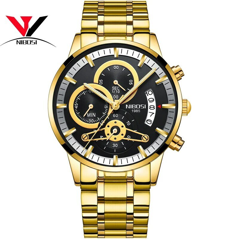 [Statek z brazylii] Relogio Masculino Dourado mężczyzna zegarka 2018 luksusowa marka wodoodporna kwarcowy analogowy zegarek dla mężczyzn oryginalny NIBOSI