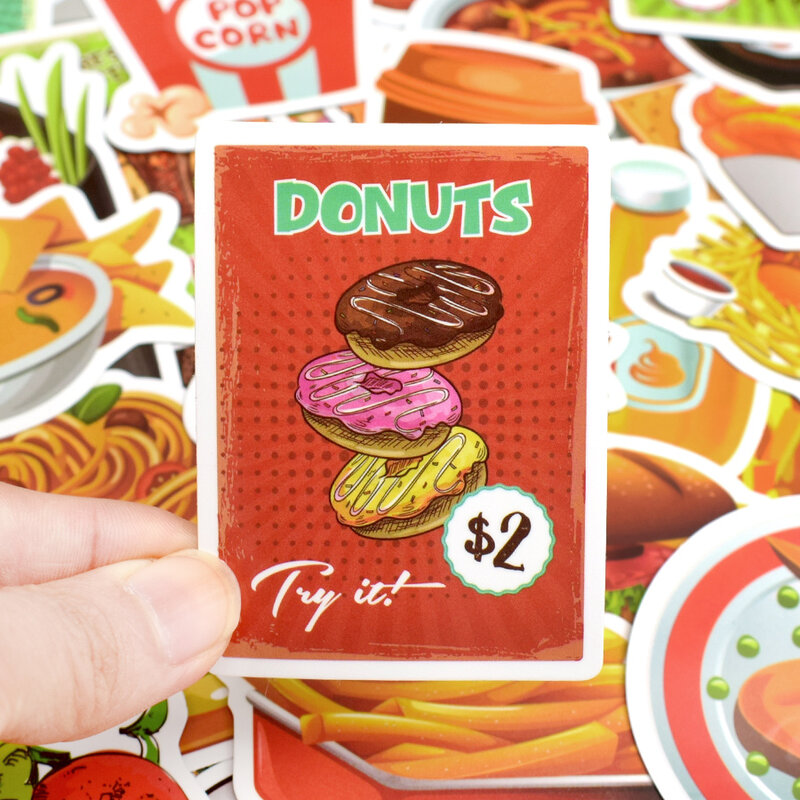 50 PCS Fast Food Drink Stickers Cartoon Delicious Dessert Diet Creative Sticker 