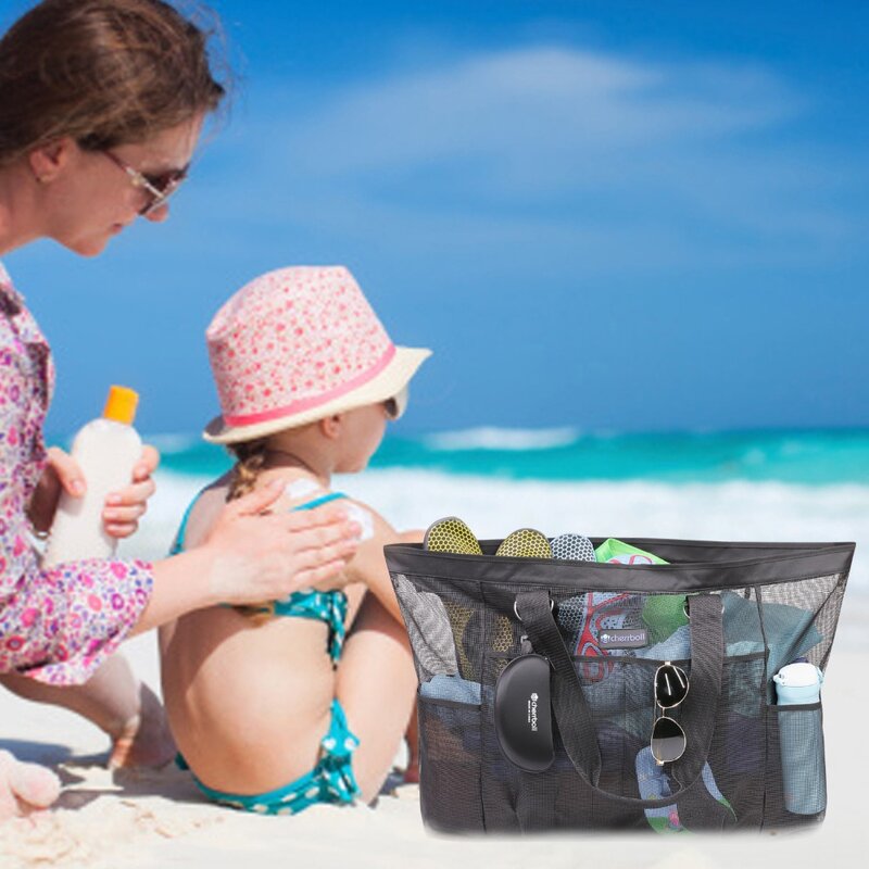 Cherrboll-Bolso de playa de gran tamaño, bolsa de malla impermeable para juguetes, comestibles, piscina (Grande)