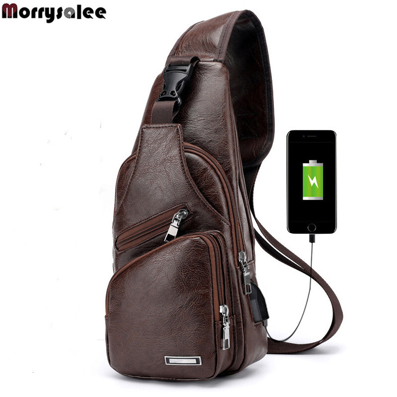 Мужские сумки через плечо, Мужская нагрудная сумка с USB-разъемом, дизайнерская сумка-мессенджер, кожаные сумки на плечо, диагональный посылк...