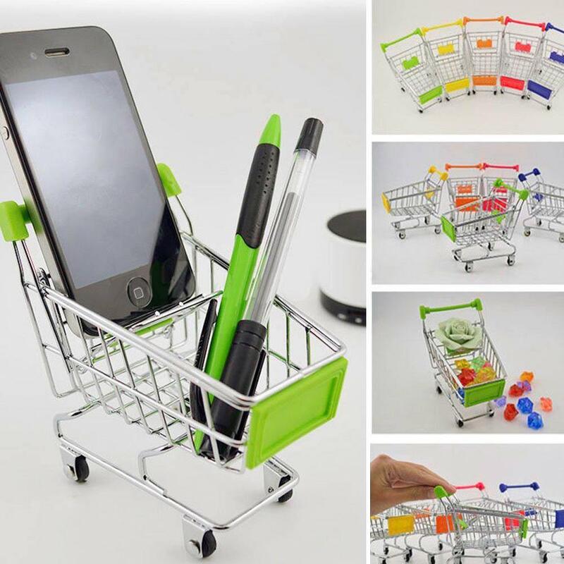 Chaud Mini acier inoxydable Handcart supermarché Shopping utilitaire panier Mode stockage jouet téléphone conteneur alimentaire mignon cadeau pour les enfants