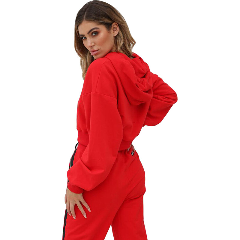 Herbst neue casual lose rot schwarz hoodies frauen mode streetwear kurze sweatshirt weibliche hoodies mit kapuze pullover 81728
