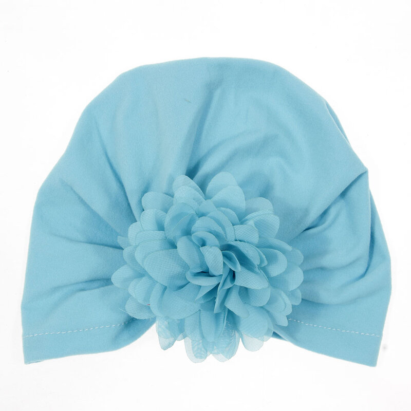 New Newborn Turban Hat Chiffon Flower Cotton Blend Kids Caps Beanie Top Knot Handmade Hat Birthday Christmas Gift
