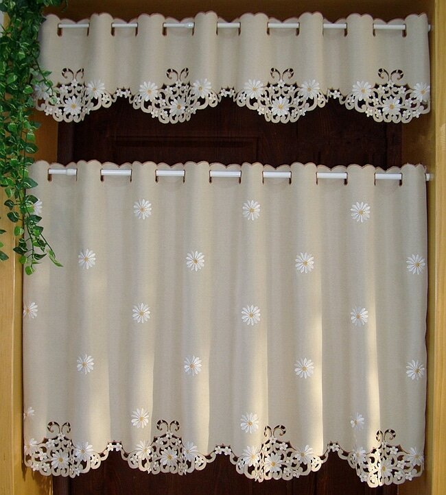Media cortina británica bordada con girasol, cenefa de ventana, dobladillo hueco, sombreado ligero, cortina opaca para puerta de armario de cocina