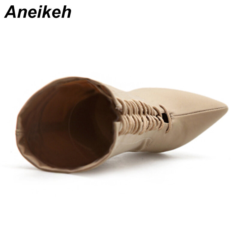 Aneikeh-Botas de tacón alto de aguja para Mujer botines con puntera 