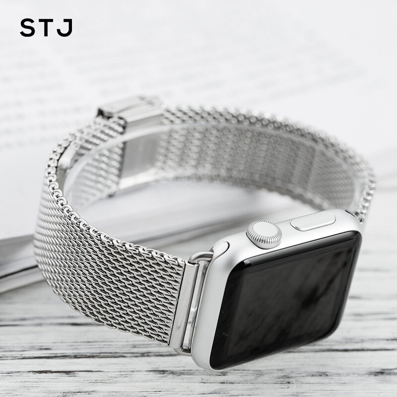 STJ สแตนเลส Milanese Loop สำหรับ Apple Watch Series 1/2/3 42มม.38มม.สำหรับ iwatch Series 4 40มม.44มม.