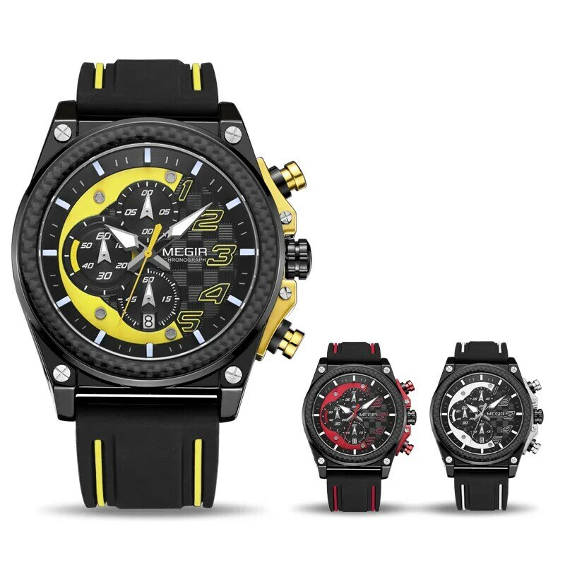 Megir esporte masculino relógio de pulso de quartzo relógio de pulso de luxo da marca superior relógio de pulso de silicone militar do exército relógios