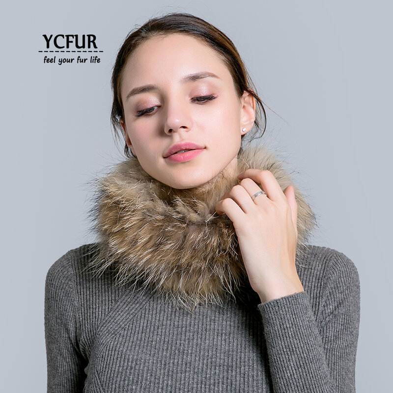 YCFUR Women Ring Scarf Winter Elastic Knit Real Fox Fur Scarves For Women Neck Warmer Scarf Female Hair Bands Headbands Girls
