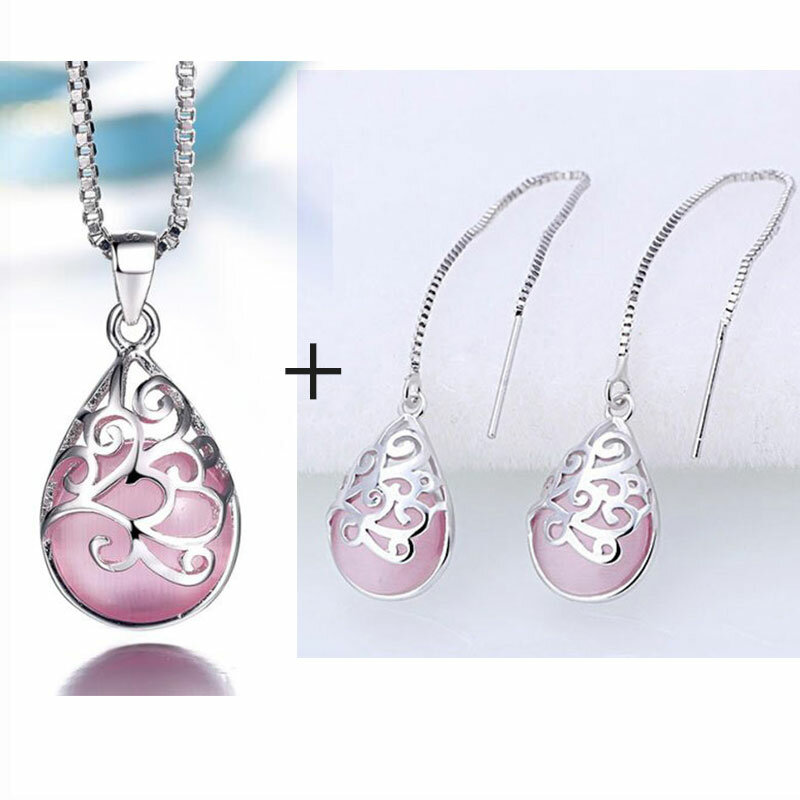 Женский комплект украшений с опалом ANENJERY, серебристого цвета с лунным камнем, тотемное ожерелье + серьги