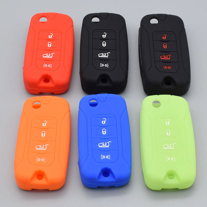 Silicone rubber car key FOB Case Cover for Jeep Renegade hard steel 2016 flip folding remote 4 button key protect shell