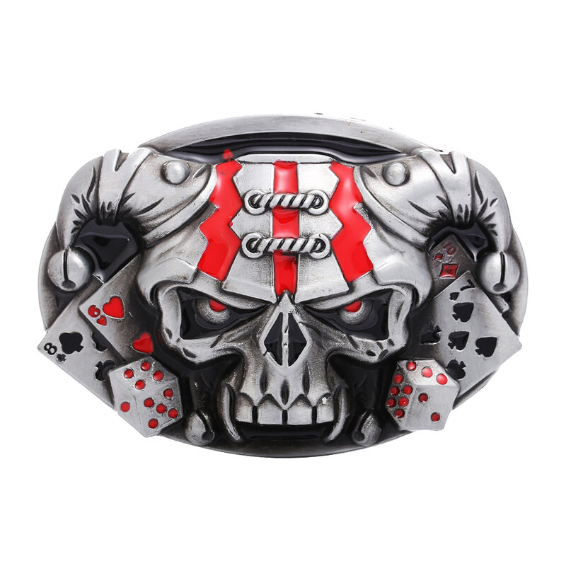 แฟชั่นบุรุษ Punk ROCK Metal Goth Evil DEVIL 3D Skull หัว DIY เข็มขัดหัวเข็มขัด