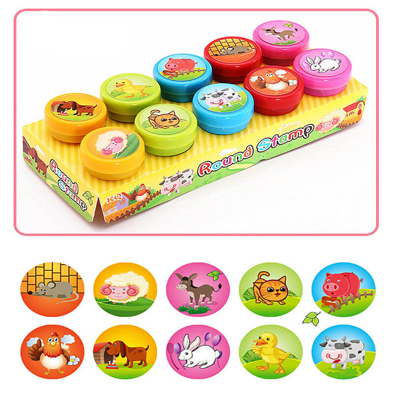 10 Buah/Set Mainan Anak Perangko Kartun Hewan Lalu Lintas Smile Kids Seal untuk Scrapbooking Stamper DIY Kartun Stamper Mainan