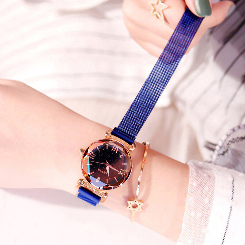 Luksusowy różany złoty zegarek damski magnes Starry Sky Wrist Watch 2019 panie cyfra rzymska zegarek reloj mujer relogio feminino