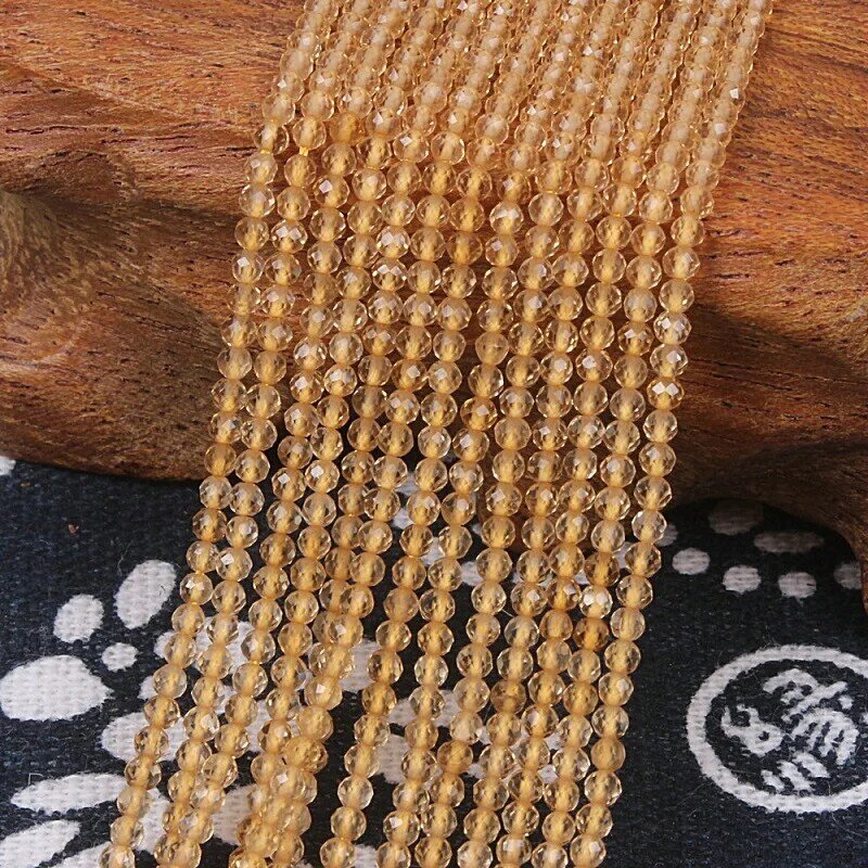 2mm 3mm Natural Citrine Yellow Quartz Crystal Round Faceted Gemstone Beads DIY Accessories for Jewelry Necklace Bracelet Making