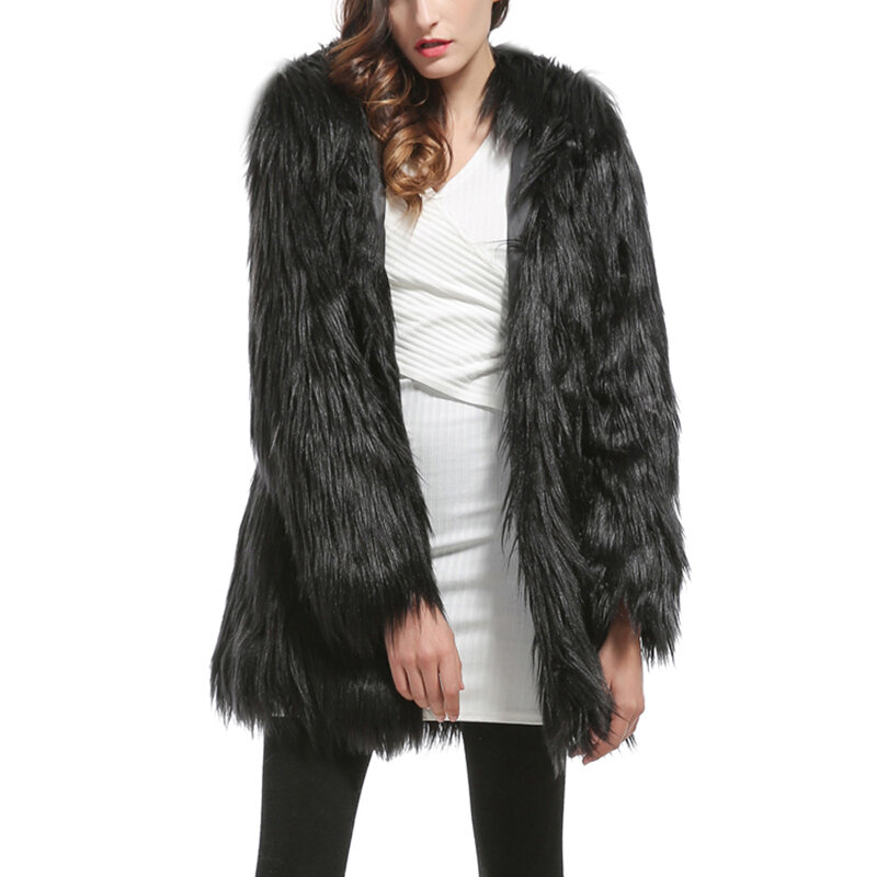 Street แฟชั่น 2018 ใหม่ผู้หญิงยาวเสื้อขนสัตว์ Faux ขน Outerwear หญิงฤดูหนาว Warm Overcoat Chic Furry Fur Jacket femme