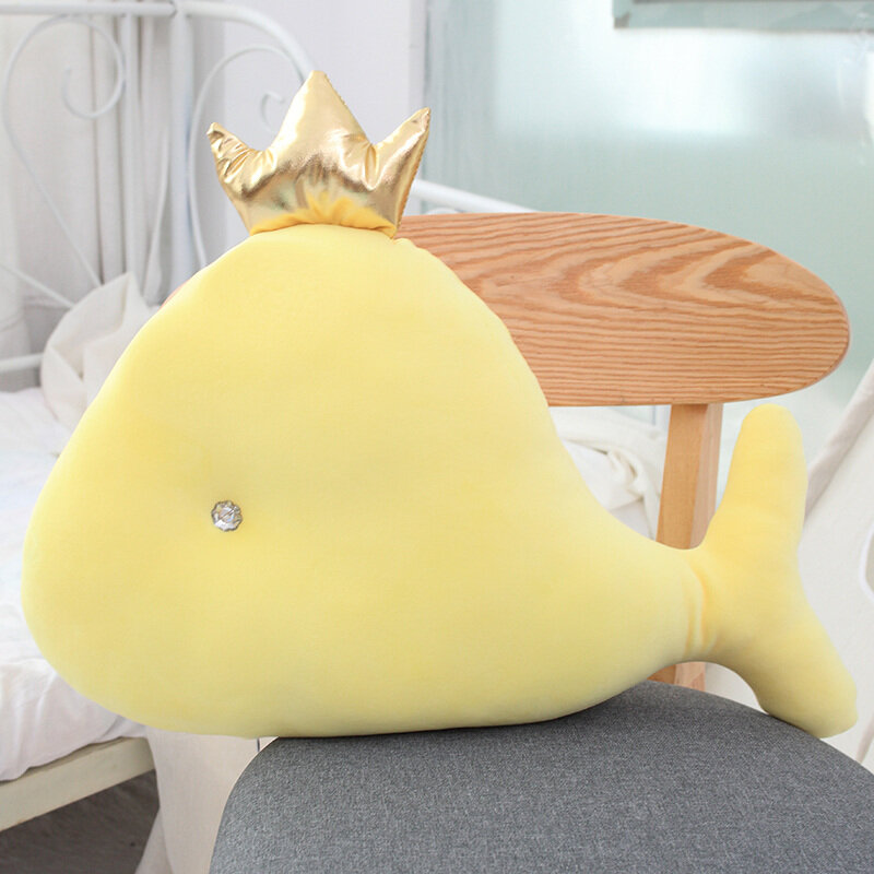 50cm bonito golfinho pelúcia brinquedo macio coroa baleia pelúcia boneca dormir travesseiro brinquedos para crianças presentes de aniversário natal