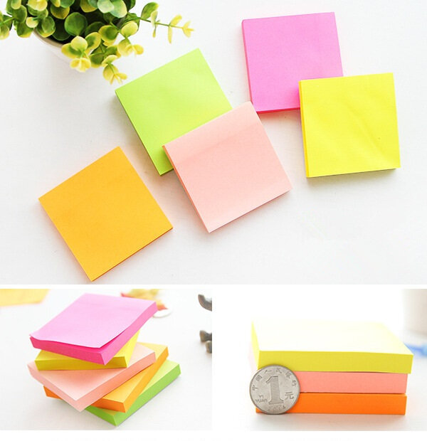 Mini bloc-notes adhésif de couleur fluorescente, 100 feuilles de papier adhésif portable, papeterie fournitures de bureau FM971
