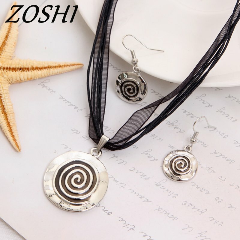 ZOSHI-طقم مجوهرات مطلي بالمينا ، حبل جلدي متعدد الطبقات ، سلسلة ، قلادة ، قلادة ، أقراط جميلة ، زفاف