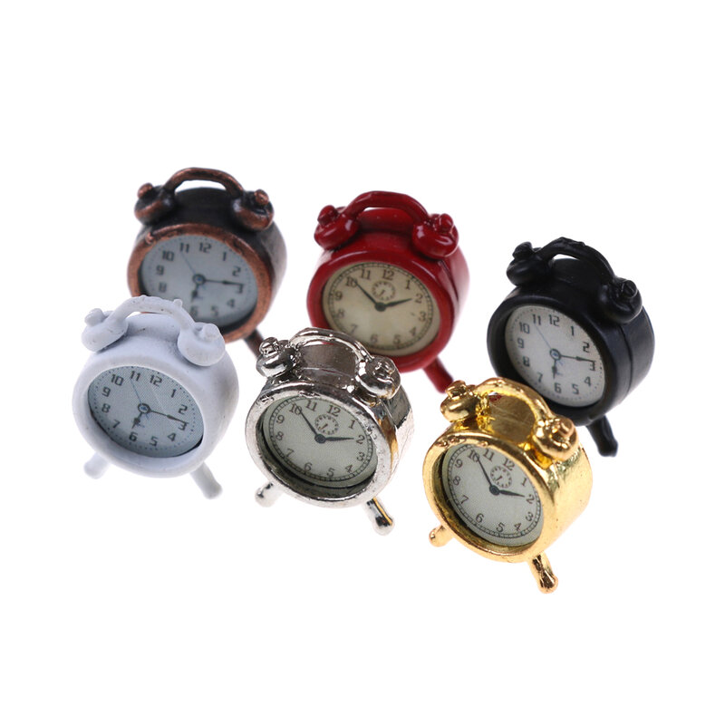 1pc 6色1:12スケールアラーム時計人形キッチンリビングルームミニチュアドールハウスミニ家の装飾のおもちゃ