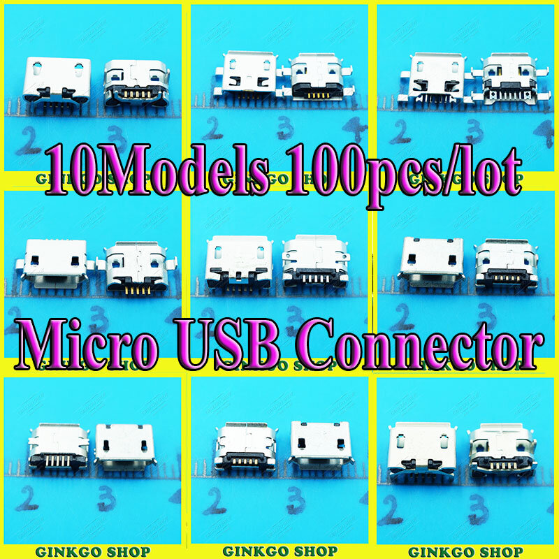 10 モデル、 100 個合計マイクロ USB 5Pin ジャックテール sockect 、マイクロ Usb コネクタポートため sockect samsung レノボ華為 Zte HTC 電気ショック療法