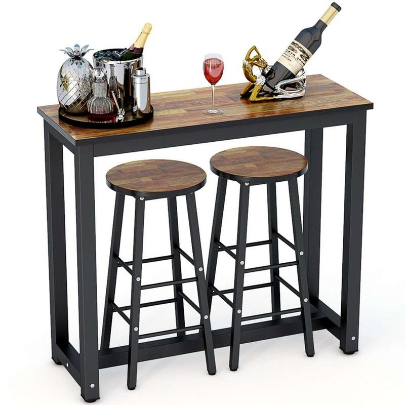 3-Piece Pub Table Set, Counter Height Dining Table Set with 2 Bar Stools for Kitchen Nook, Dining Room, Living Room, Small Space