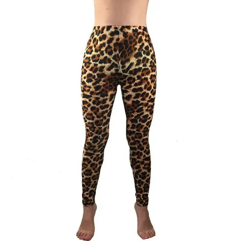 Calças femininas casuais, calças leggings de cintura alta com estampa de leopardo