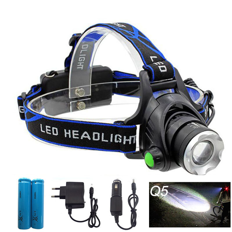 Phare LED étanche Q5 phare avec 18650 batterie voiture AC chargeur lampe frontale lampes de poche LED tête torche Camping pêche