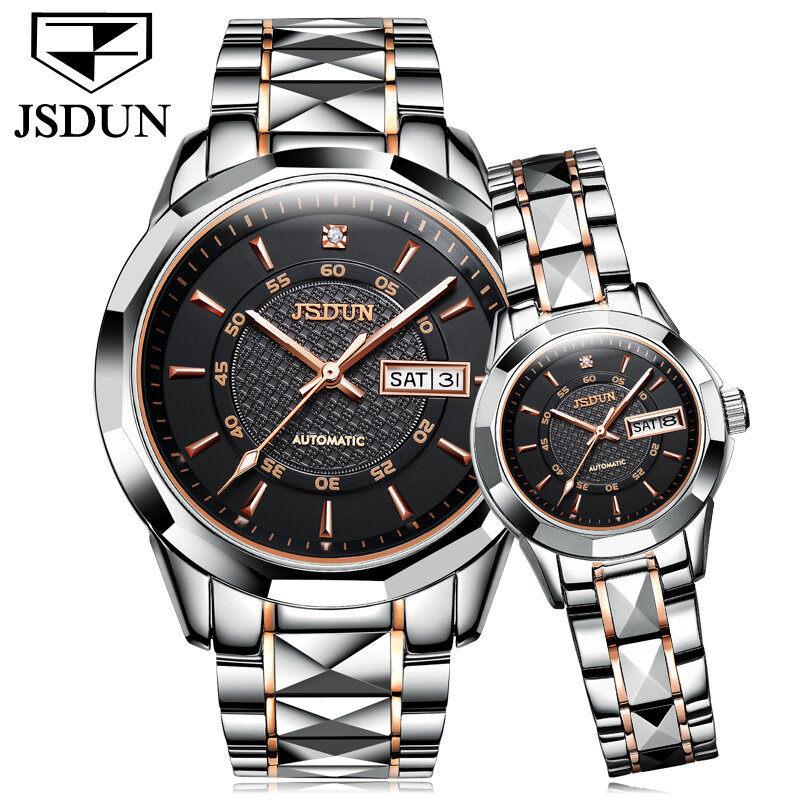 JSDUN-Reloj de pulsera de acero inoxidable para hombre y mujer, cronógrafo de marca de lujo, con mecanismo automático, resistente al agua, con calendario, nuevo