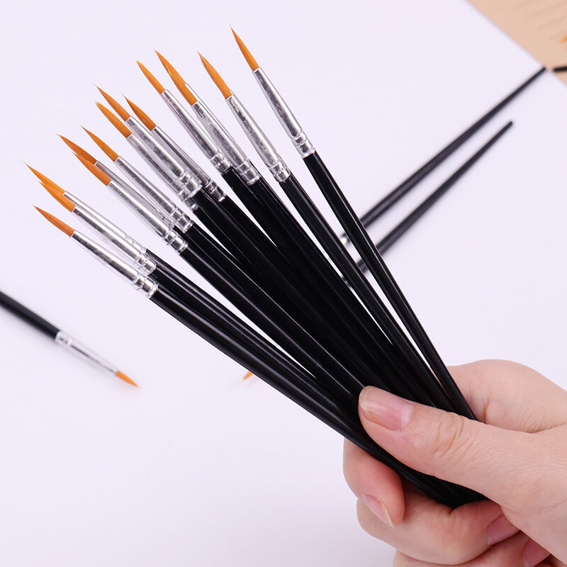 10 Buah Baik Tangan Dicat Tipis Hook Line Pulpen Perlengkapan Menggambar Seni Pena Siswa Sekolah Hitam Pena Rod Lukisan pena