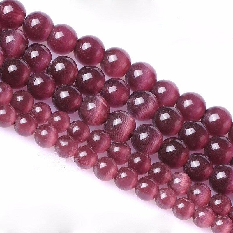 RONGQING – 2 perles en opale violette lisse, à la mode, en œil de chat, éparpillées, 6mm, 8mm, 10mm,12mm, pour la fabrication de bijoux à faire soi-même