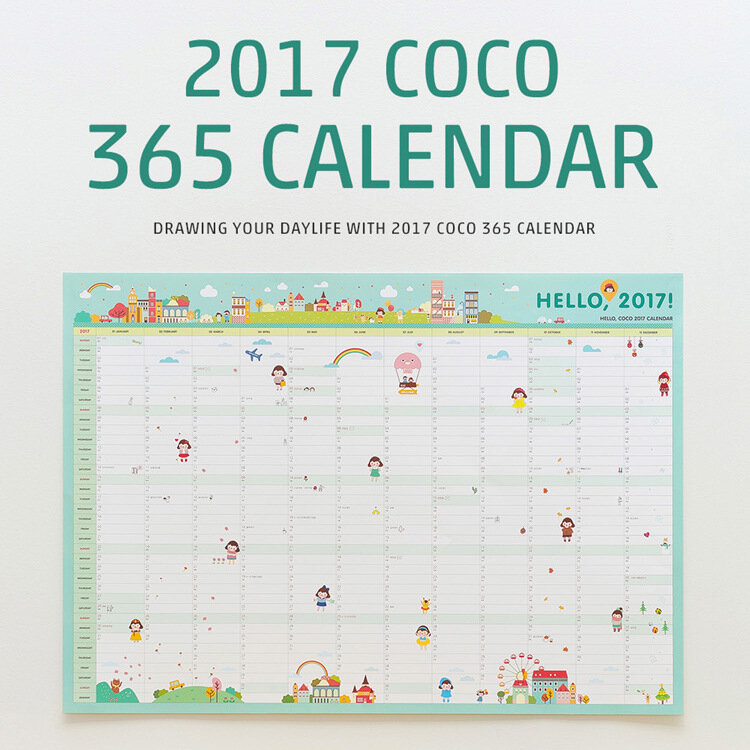 Calendário de parede coreano fofo de desenho animado 2018 a2 365 dia calendário criativo programação papel 59*43cm