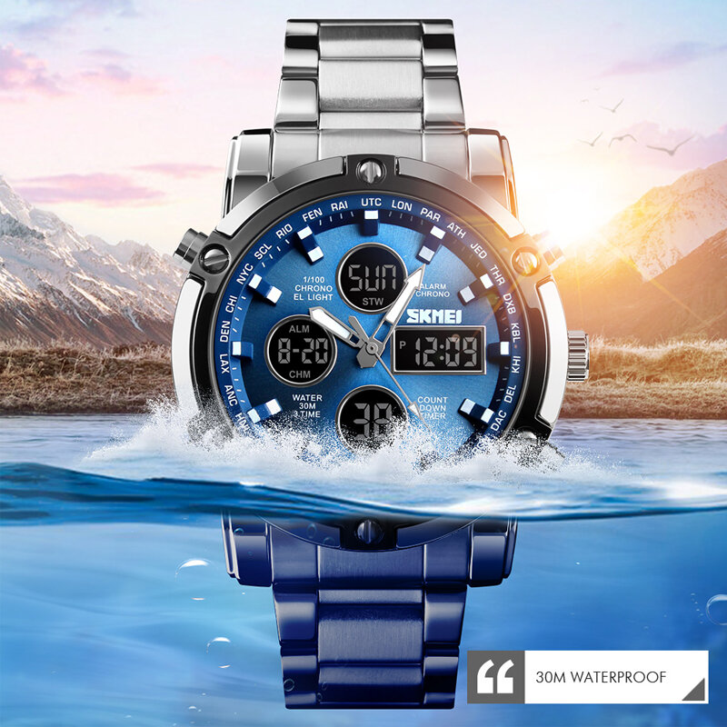 SKMEI 브랜드 남자 디지털 시계 패션 카운트 다운 크로노 그래프 스포츠 손목 시계 방수 럭셔리 빛나는 전자 시계 시계