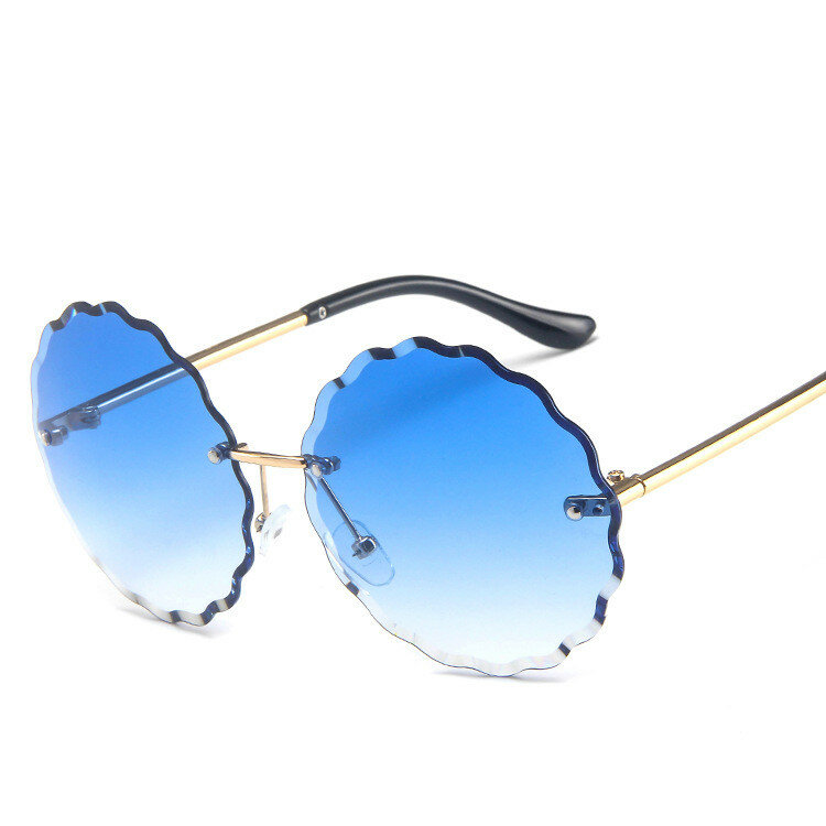 Rimless Gradient Sunglasses Women Luxury Ocean Color Lens Round Sun Glasses Ladies Gradient Shades Clear Eyewear