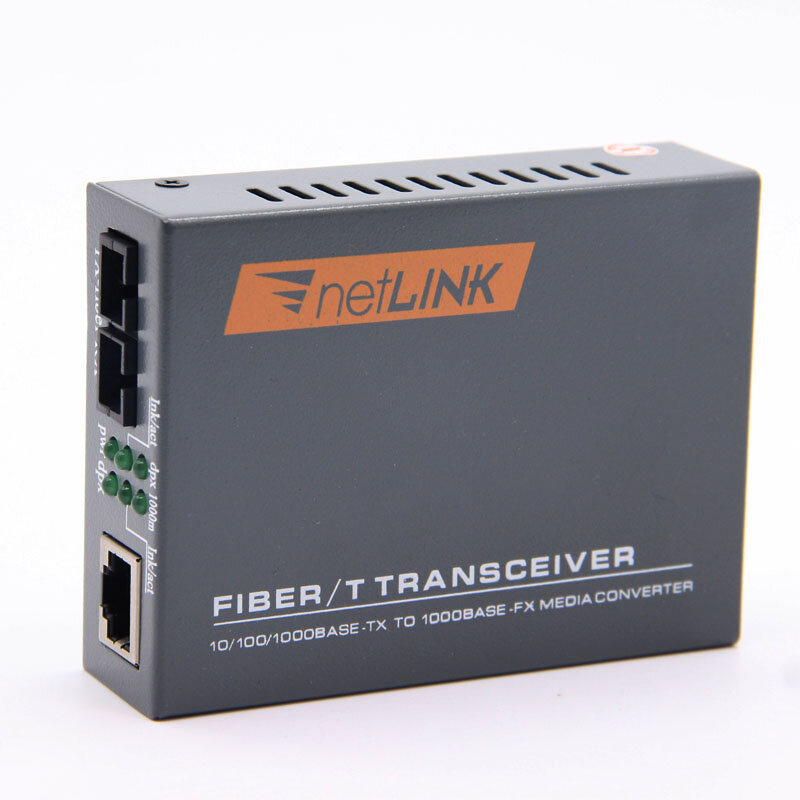 Convertidor de fibra óptica doble, 2 piezas, 10/100/1000Base, Netlink, HTB-GM-03-AB, simplex, 2KM, RJ45