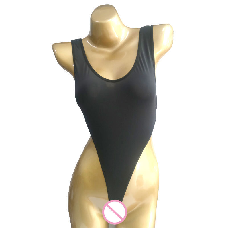 하이 컷 섹시한 백 레스 여성 바디 슈트 밀크 아이스 실크 투명한 쉬어 원피스 수영복 클럽웨어 에로틱 란제리