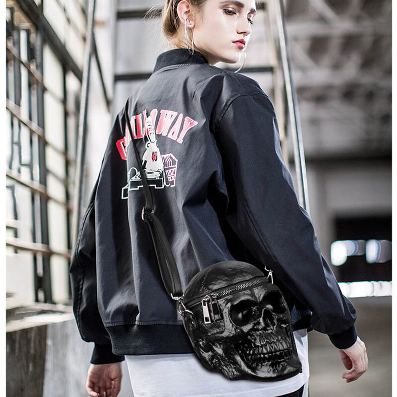 Panie solidna czarna torba Crossbody piszczele 2019 luksusowe torebki damskie torebki projektant zamek 3D czaszka torba na ramię J391 DropShip