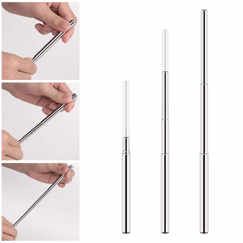 Reusable Stainless Steel Straws, Three-Section Adjustable Telescopic Straight Straw Set with Cleaning Brush for Water, Coffee