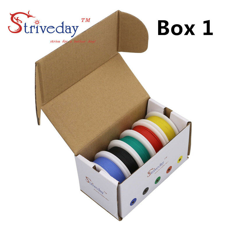 28AWG 50m  Flexible Silicone Cable Wire 5 color Mix box 1 box 2 package Tinned Copper stranded wire Electrical Wires DIY