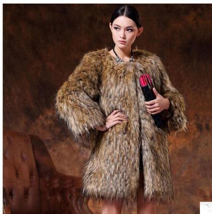 Womens Imitation Raccoon Fur Jackets Nine Quarters Casual Man-Made Faux Fur Coats Plus Size Casual Man-Made Fur Overcoats Ck44