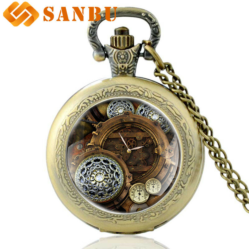 Reloj de bolsillo Steampunk de bronce antiguo para hombre y mujer, reloj de cuarzo con colgante Punk y esqueleto Vintage