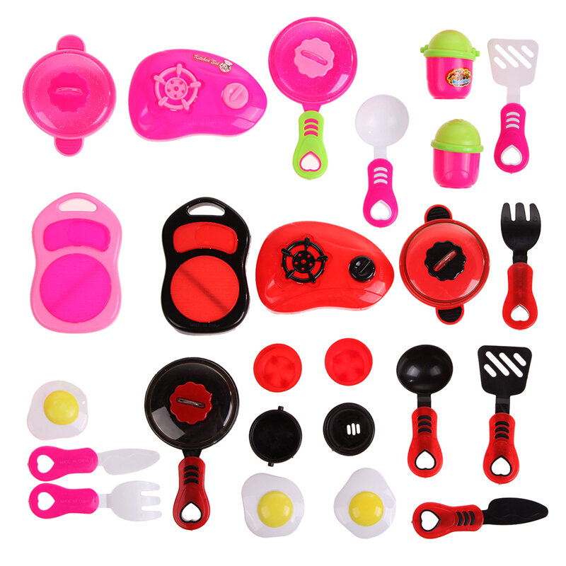 Juego de cocina de plástico para niños, juguete educativo de belleza, bricolaje, color rojo y rosa