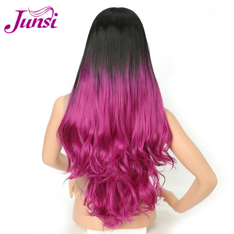 JUNSI ロング波状かつら合成かつら女性のための高温繊維の毛