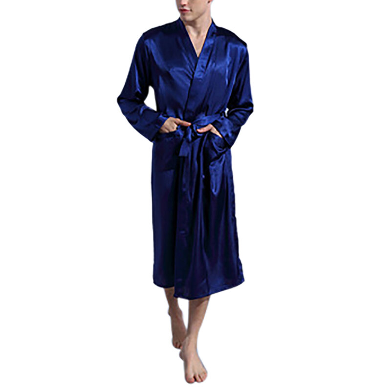 2020 Summer Bathrobe Men's Silk Cardigan Kimono Robe With Sash Badjas bata hombre szlafrok ropa sexy hombre