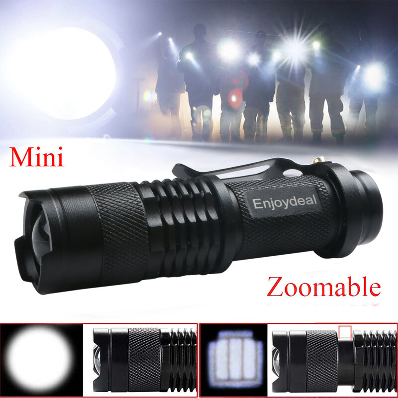 Enjoydeal – Mini lampe de poche à lumière LED Q5, Ultra lumineuse, Zoomable, torche de poche, mise au point, étanche, pour Camping et randonnée