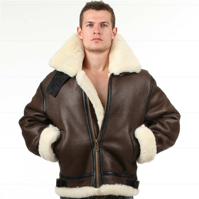 B3 shearling Leather jacket Bomber Fur pilot World II Flying aviation air military US Force The most warm Polar Coat Men Women